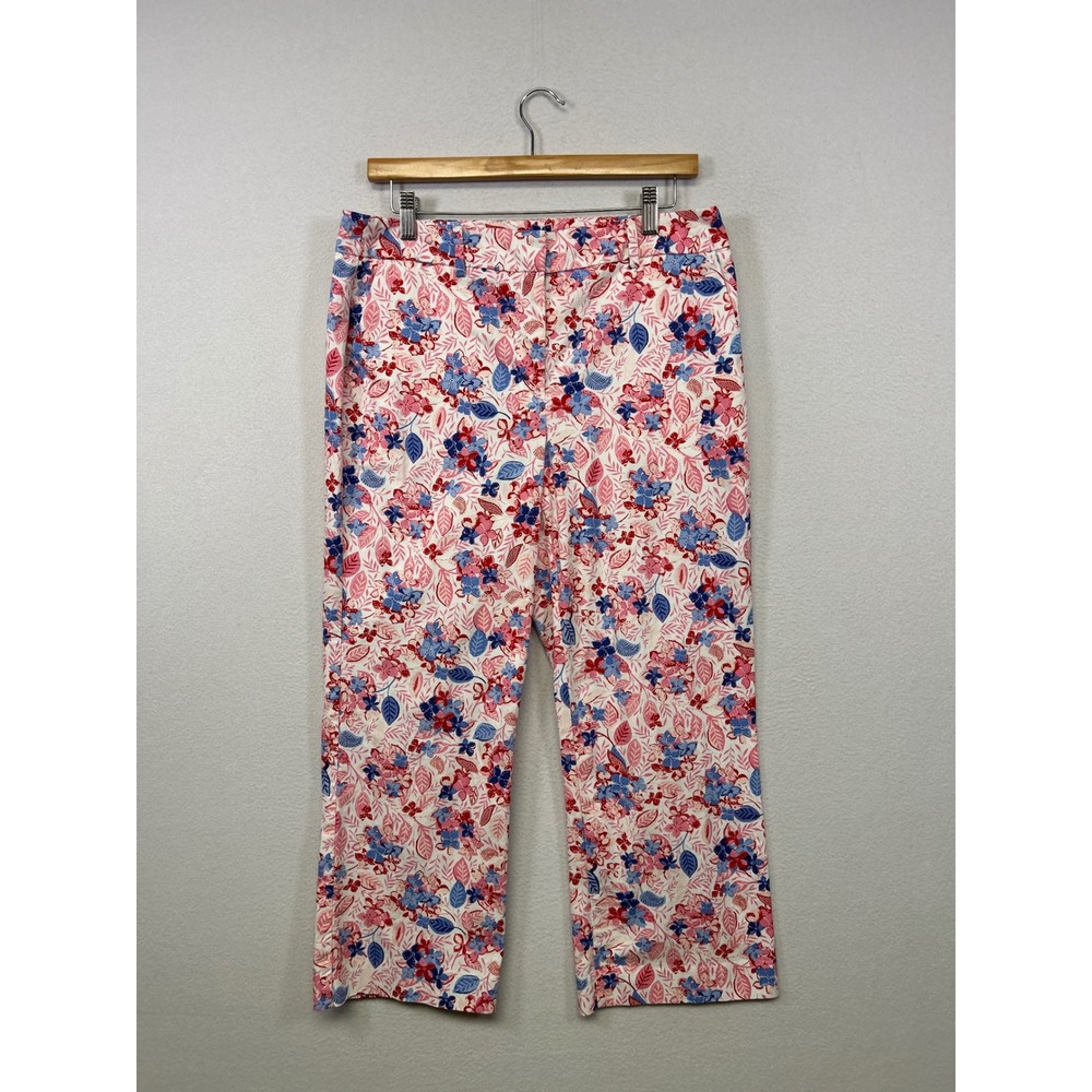 Grandmillennial Talbots Womens Size 10 Pink Blue Floral Straight Ankle Pants